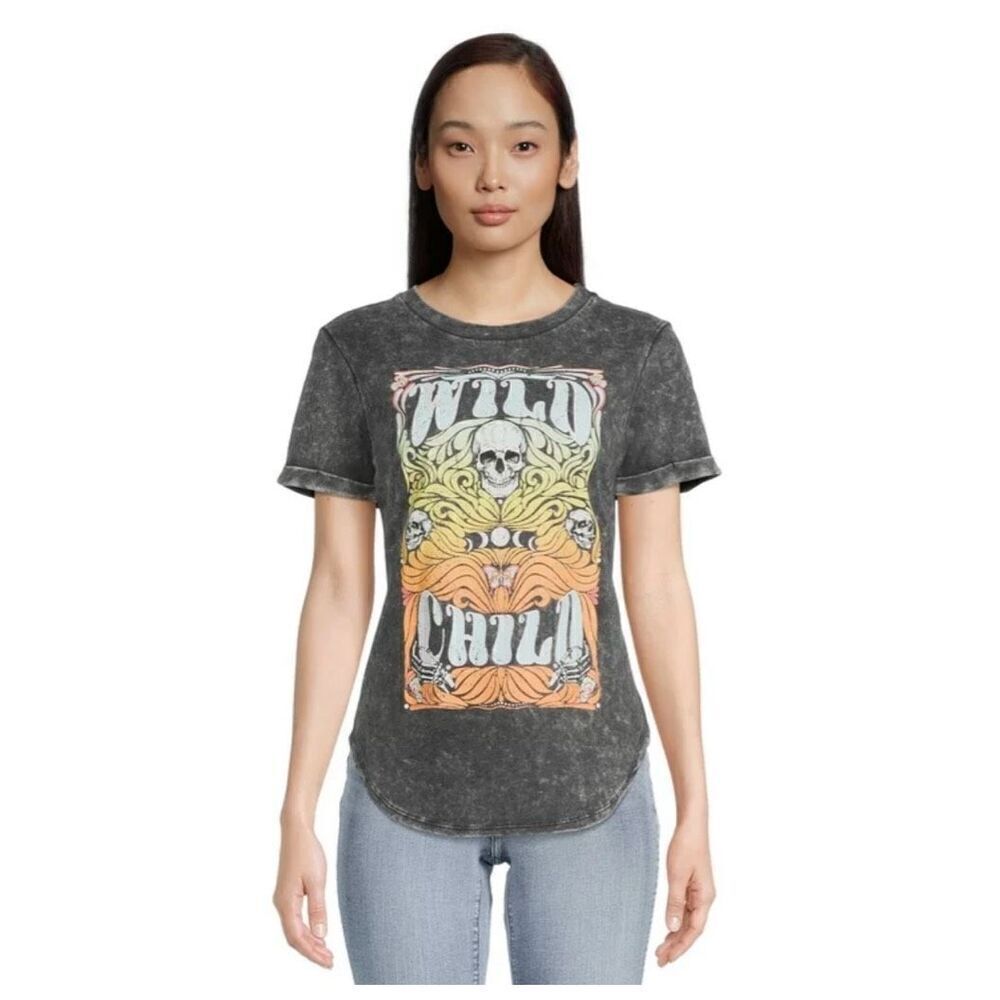 Junior Womens No Boundaries Wild Child Bleach Dyed Tee Shirt - Sz S